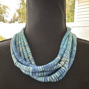 Chicos SIlver Gold Tone 14" Long Turquoise Reversible Statement Necklace NEW